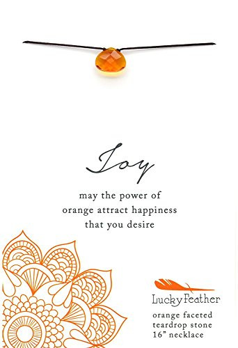 Lucky Feather Color Power Chakra Necklace - 7 Rainbow Teardrop Pendant Chakra Stones on 16 Cord - Ideal Yoga Gifts to Represent Your Spiritual Being Orange