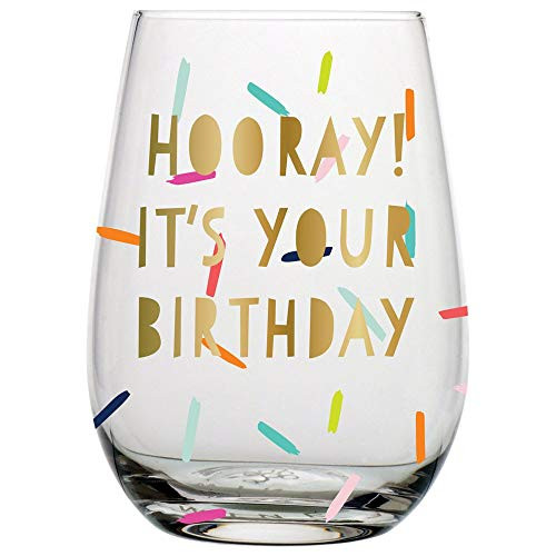 Creative Brands Slant Collections Stemless Wine Glass 20-Ounce Hooray Its Your Birthday
