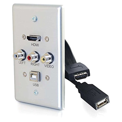 C2G HDMI/USB/Composite Pass Through Single Gang Electrical Distribution Wall Plate Brushed Aluminum (39876)