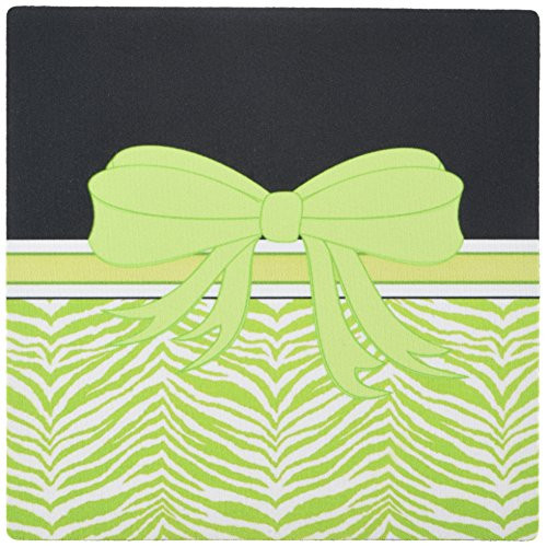 3dRose LLC 8 x 8 x 0.25 Inches Mouse Pad, Lime Green Zebra with Matching Bow (mp_155496_1)