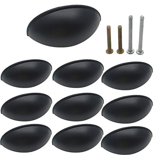 Mimhooy 3 Cup Drawer Pulls Flat Black Cabinet Cup Pulls Kitchen Hardware Cabinet Drawer Handles 10 Pack Hole Center 3