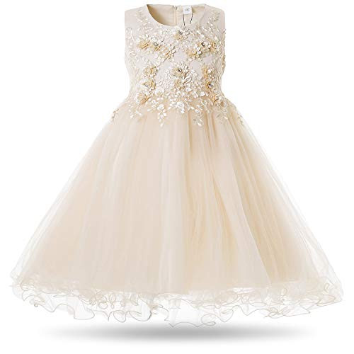 CIELARKO Girls Dress Flower Pearls Kids Party Wedding Dresses for 2-11 Years 10-11 Years Yellow
