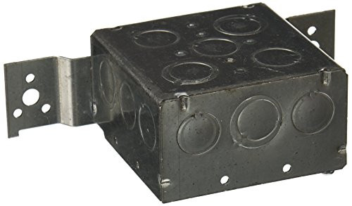 Hubbell-Raco 237 2-1/8-Inch Deep Square Electrical Box, Welded with FM Stud Bracket Flush, (6) 1/2-Inch & (3) TKO Eccentric Side Knockouts, 4-Inch
