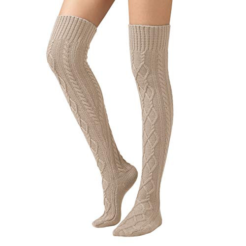 SherryDC Womens Cable Knit Boot Stockings Extra Long Thigh High Leg Warmers Winter Floor Socks Beige SherryDC Womens Cable Knit Boot Stockings Extra Long Thigh High Leg Warmers Winter Floor Socks Beige