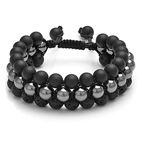 Top Plaza Mens Lava Rock Stone Essential Oil Diffuser Bracelet Chakra Yoga Healing Crystal Bracelet Natural Gemstone Beads Anxiety Bracelets Braided - Magnetic Stone  Black Agate  Lava Bead