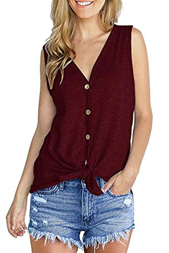 Ouregrace Womens Summer Sleeveless Shirt Blouse Front Tie Knot Cami Tank Tops Red B XXLUS 18-20