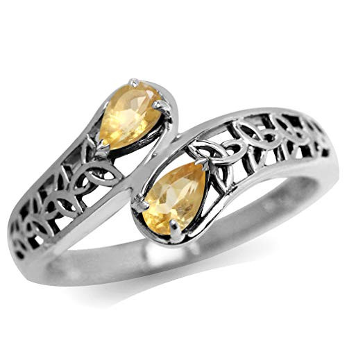 Silvershake Natural Citrine 925 Sterling Silver Filigree Triquetra Celtic Knot Bypass Ring Size 9
