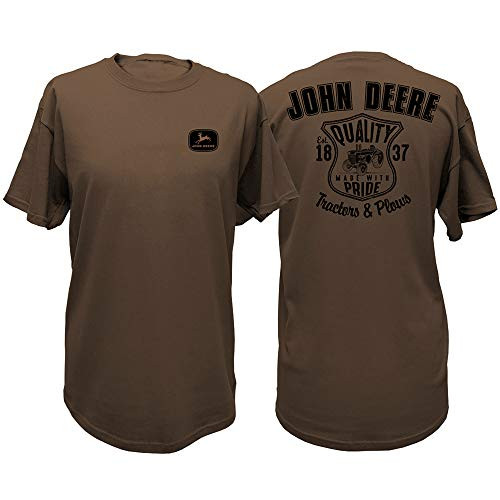 John Deere Mens Quality Tractors and Plows Short Sleeve Shirt-Brown-XXL
