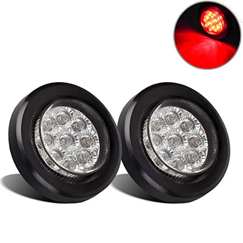 Partsam Pair 2 ClearRed Flush Mount Mini-Reflex Side Marker LED Light Truck RV Trailer 9LED w Grommet Faceted Round Trailer Clearance Lights w Reflectors