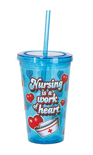 Spoontiques Nurse Cup with Straw, Blue