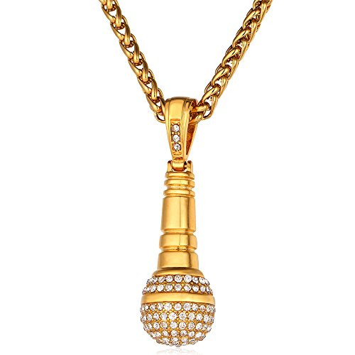 U7 Men Personalized CZ Tennis Necklace 18K Gold Plated Microphone Pendant Hip Hop Chain 22 Inch