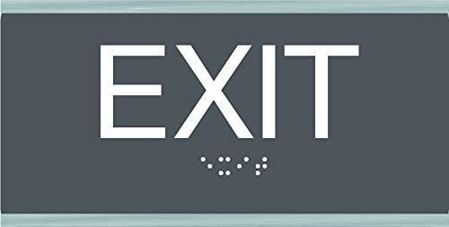 Framed ADA Compliant Exit Sign with Braille 6 x 3 Silver-Grey