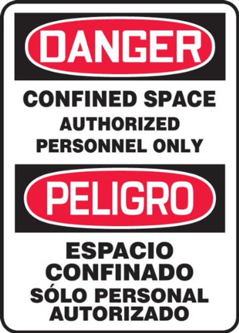 Accuform SBMCSP141VA Aluminum Spanish Bilingual Sign LegendDanger CONFINED Space Authorized Personnel ONLYPELIGRO ESPACIO CONFINADO Solo Personal AUTORIZADO 14 x 10 Width RedBlack on White