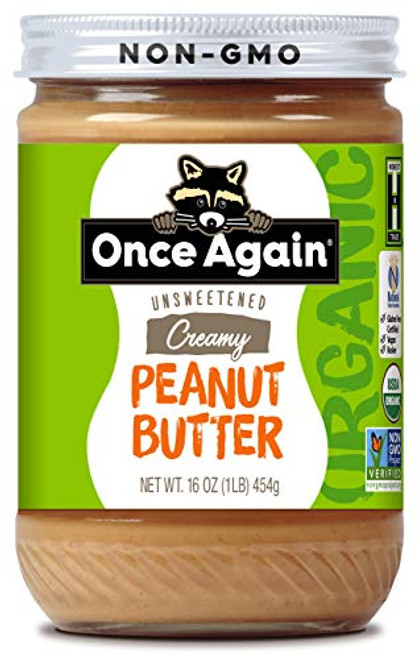 Once Again Organic Creamy Peanut Butter 16oz - Lightly Salted Unsweetened - USDA Organic Gluten Free Certified Vegan Kosher - Glass Jar Once Again Organic Creamy Peanut Butter 16oz - Lightly Salted Unsweetened - USDA Organic Gluten Free Certified Vegan Kosher - Glass Jar