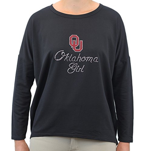 Nitro USA NCAA Oklahoma Sooners Womens Slit Back Hi Lo Top with Rhinestone OU  and  Oklahoma Girl Large Black