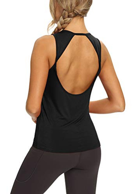 Mippo Workout Tank Tops for Women Open Back Yoga Tops Backless Workout Shirts Muscle Tank Athletic Running Gym Tank Tops Loose Fit Sports Gym Clothes for Women Black S