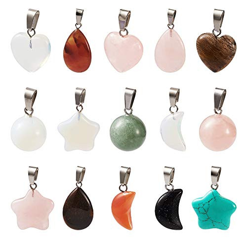 Fashewelry 30Pcs Mixed Stone Pendants Heart Moon Teardrop Round Healing Crystal Quartz Chakra Bead Charms for Necklace for Jewelry Making Hole 2x7mm Fashewelry 30Pcs Mixed Stone Pendants Heart Moon Teardrop Round Healing Crystal Quartz Chakra Bead Charms for Necklace for Jewelry Making Hole 2x7mm