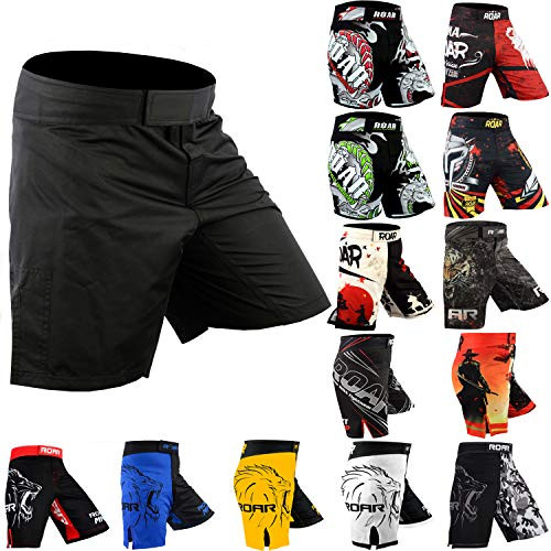 ROAR MMA Fight Shorts UFC Grappling Muay Thai BJJ Training Jiu Jitsu No Gi Wear Large Black