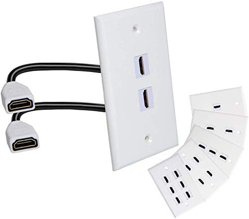 HDMI Wall Plate Outlet Cover 2 Ports with 6 Inch Female to Female High Speed HDMI Pigtail Cable for Video Game SystemsTV Boxes or 4K Channel Enabled Devices White