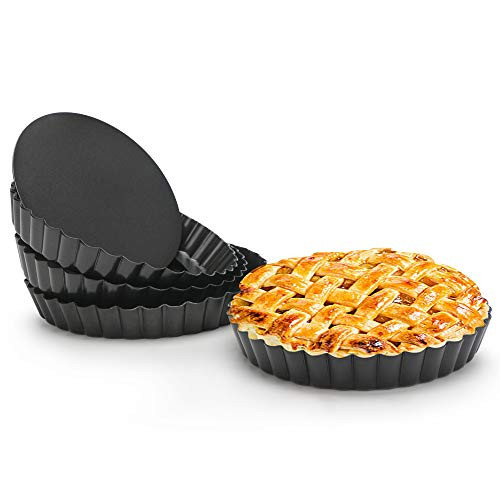 Tart Pan 6 Inch Beasea 4pcs Small Pie Pans Removable Bottom Mini Tart Pans Non Stick Pie Pan Loose Bottom Fluted Tart Pan Round Quiche Pan for Oven Baking