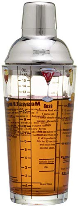 14 oz Recipe Glass Cocktail Shaker With Jigger and Strainer Top - Includes 6 Cocktail Drink Recipes Wine Theme 14 oz Recipe Glass Cocktail Shaker With Jigger and Strainer Top - Includes 6 Cocktail Drink Recipes Wine Theme
