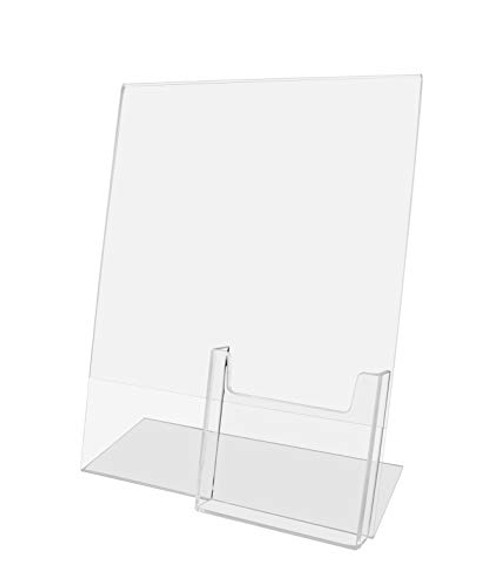 FixtureDisplays 8_5 x 11 Acrylic Sign Holder with Pocket for 4 x 9 Brochures Slant Back - Clear 19013