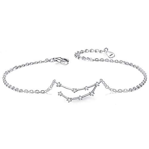 BriLove 925 Sterling Silver Bracelet -Capricorn Constellation Zodiac 12 Horoscope Astrology Women CZ Link Bracelet Clear April Birthstone