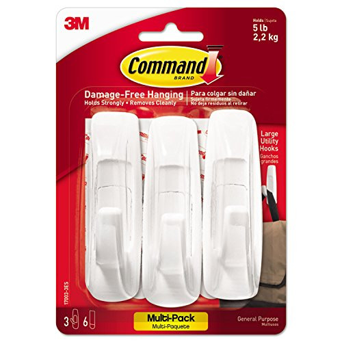 General Purpose Hooks Value Pack Large 5lb Cap White 3 Hooks  and  6 Stripspack