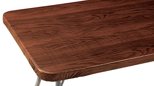 Wood Grain Vinyl Elasticized Banquet Table Cover - 72 x 30 Oblong