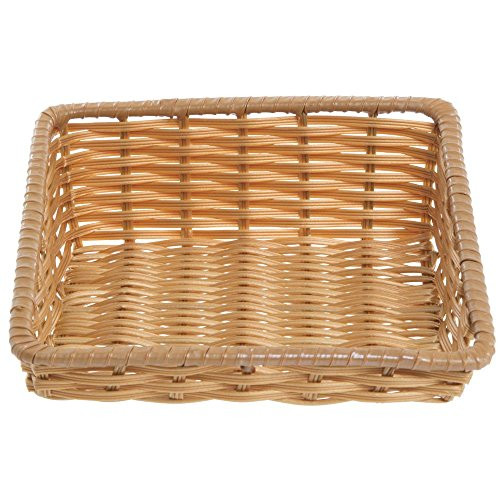 HUBERT Wicker Storage Basket Natural Colored Plastic Tapered Produce Basket - 11 12L x 12D x 1 12 to 4H