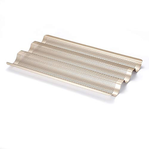 French Bread Pan Baguette Baking Tray Perforated 3-slot Non Stick Bake Loaf Mould 15inch 15x9inch