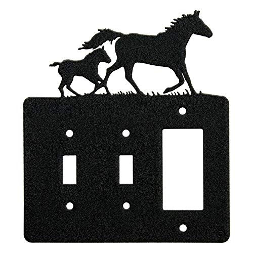 Mare  and  Foal Horse Double Toggle Light Switch  and  Single Gang Rocker-GFCI Wall Plate Double Toggle with GFCI Rocker Black