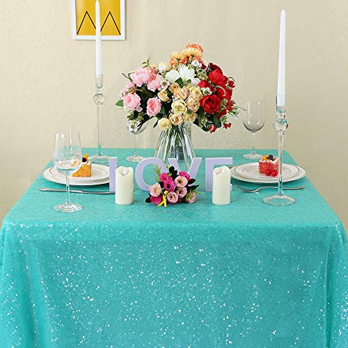 Zdada Aqua Green Sequin Tablecloth Wedding Party Table Cloth Sparkly Overlay Table Cover-60x102