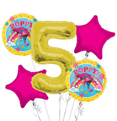 Trolls Balloon Bouquet 5th Birthday 5 pcs - Party Supplies