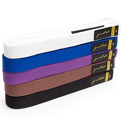 Gold BJJ Jiu Jitsu Belt - Premium Heavyweight Belts with Rank Bar for Stripes - White Blue Purple Brown Black - A0 A1 A2 A3 A4 A5 White A0
