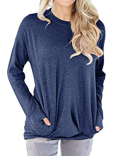 Dutebare Women Crewneck Sweatshirt Long Sleeve Tunic Shirts Casual Loose Blouse Tops Navy Blue 3XL