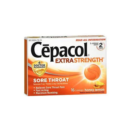 Cepacol Maximum Strength Sore Throat Pain Relief Lozenges Honey Lemon - 16 ct Pack of 4