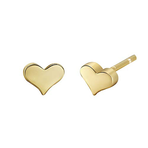 S_Leaf Tiny Heart Stud Earrings Sterling Silver 14K Gold Plated Stud Earrings Dainty Earrings for Women 14k Gold Plated