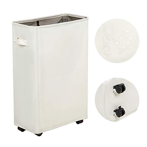 ZERO JET LAG 22in Rolling Slim Laundry Hamper Clothes Basket on Wheels Thin Dirty Clothes Bin Home Corner Storage Bathroom Bedroom 15_4×7_8×22 in Beige ZERO JET LAG 22in Rolling Slim Laundry Hamper Clothes Basket on Wheels Thin Dirty Clothes Bin Home Corner Storage Bathroom Bedroom 15_4×7_8×22 in Beige