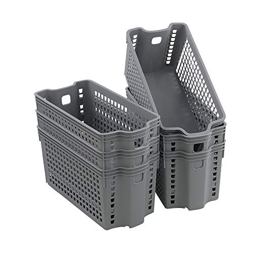 Joyeen Plastic Woven Baskets with Handles 6 Pack Slim Storage Baskets Grey