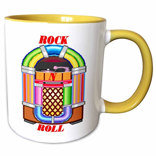 3dRose mug_37282_8 Colorful Retro Juke Box with Red Rock and Roll, 11 oz, Yellow