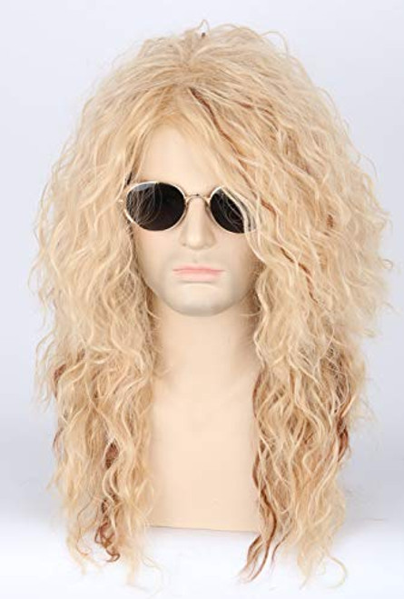 Lemarnia Curly 80s Wigs Blonde for Women or Men Mullet Wig Halloween Costume Wigs Fancy Party Rocker Wig