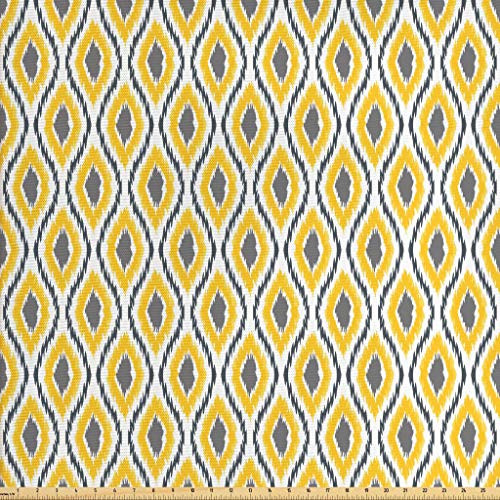 Lunarable Ikat Fabric by The Yard Oval Double Zigzag Ikat Motifs Exotic Japanese Culture Design Decorative Fabric for Upholstery and Home Accents 1 Yard Yellow White Lunarable Ikat Fabric by The Yard Oval Double Zigzag Ikat Motifs Exotic Japanese Culture Design Decorative Fabric for Upholstery and Home Accents 1 Yard Yellow White