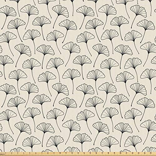 Lunarable Sketch Fabric by The Yard Outline of Ginkgo Leaves Feminine Gentle Nature Themed Doodle China Foliage Microfiber Fabric for Arts and Crafts Textiles  and  Decor 1 Yard Black Ivory