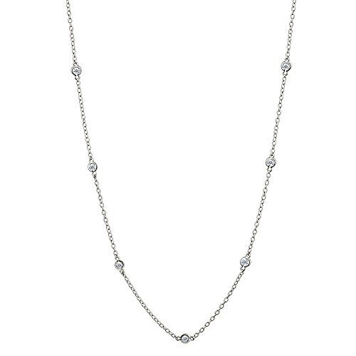 GemStar USA Sterling Silver Cubic Zirconia Station Dainty Chain Necklace 16 Inches GemStar USA Sterling Silver Cubic Zirconia Station Dainty Chain Necklace 16 Inches
