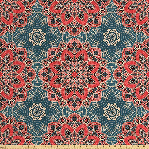 Ambesonne Mandala Fabric by The Yard Culture Inspired Middle Eastern Motifs Checkered Pattern Decorative Fabric for Upholstery and Home Accents 1 Yard Coral Blue Ambesonne Mandala Fabric by The Yard Culture Inspired Middle Eastern Motifs Checkered Pattern Decorative Fabric for Upholstery and Home Accents 1 Yard Coral Blue
