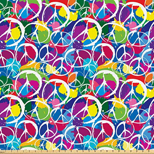 Ambesonne Retro Fabric by The Yard Universal Peace Sign on Colorful Pop Art Style Background Pacifist Activism Microfiber Fabric for Arts and Crafts Textiles  and  Decor 1 Yard Purple Blue