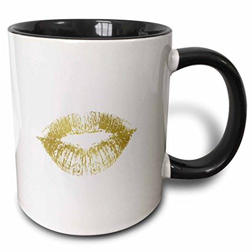 3dRose mug_271029_4 Picturing Gold Glam Kiss, Black, 11 oz