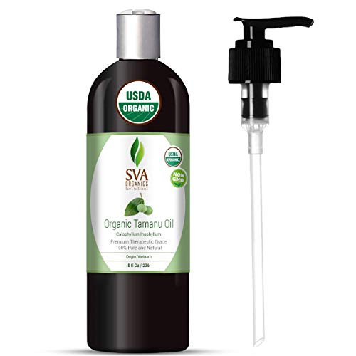 SVA Organics Tamanu Oil Organic Cold Pressed 8 Oz with Pump USDA Pure Natural Unrefined Carrier Oil for Face Skin Care Soap Making Hair  and  Body Care