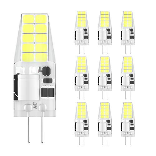 DiCUNO G4 LED Light Bulb 3W ACDC 12V 30W T3 Halogen Bulb Equivalent 300LM Daylight White 6000K-6500K Non-dimmable Silicone G4 SMD Bi-pin Bulb for Landscape Chandelier RV 10-Pack